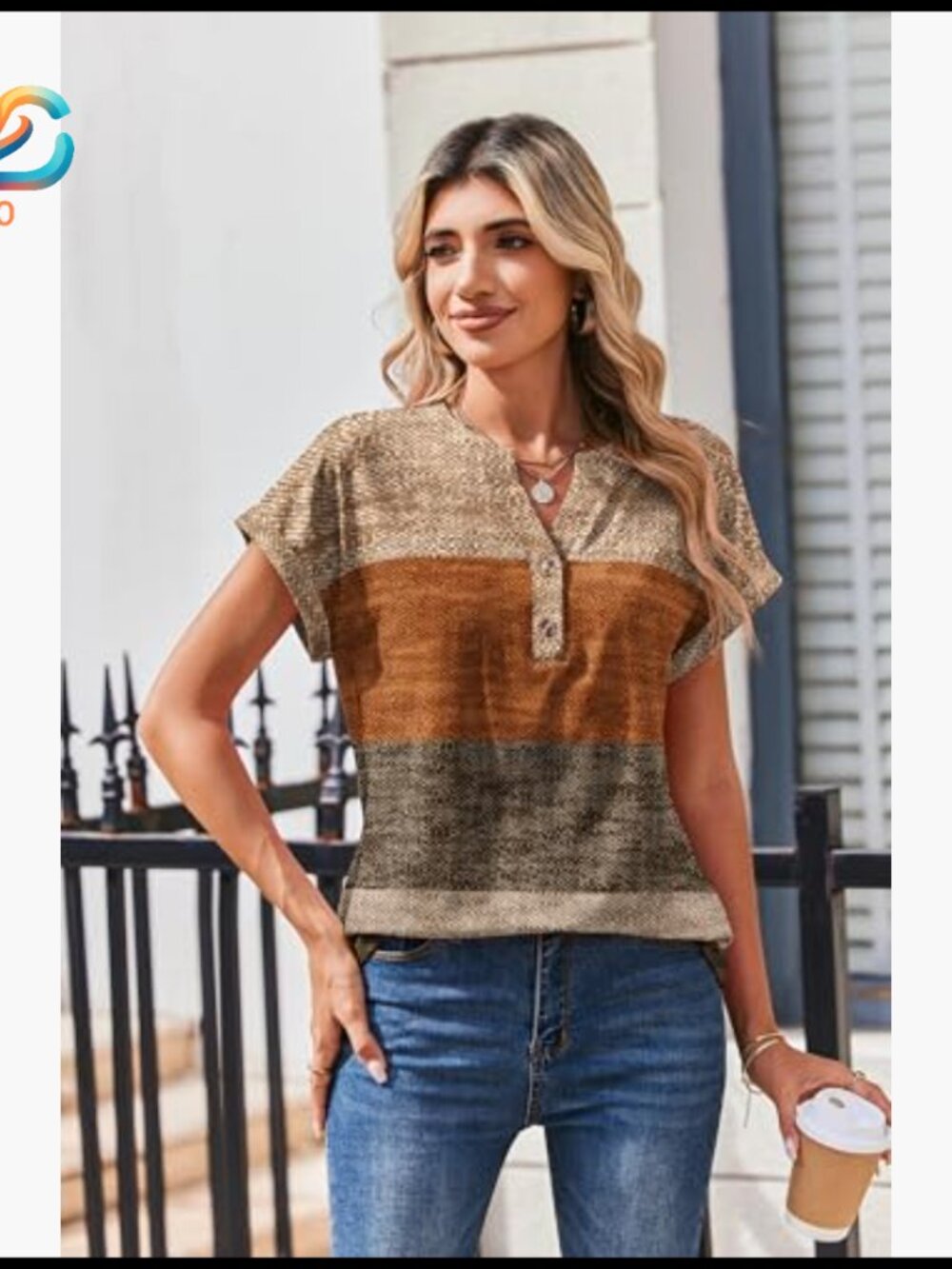 Short Sleeve V-Neck Blouse, Stretch Polyester, Work Casual Summer Top - Picture 3 of 7